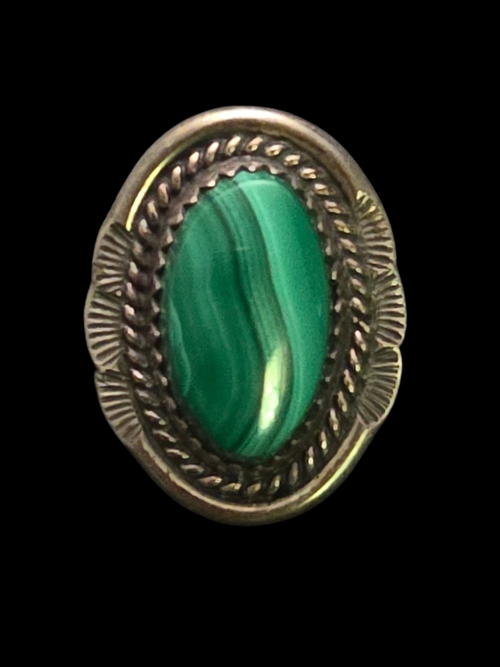 Vintage R.F. Gay Sterling Silver Malachite Lapel Pin Tie Tack Southwestern
